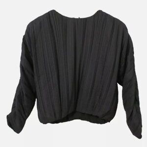 Pamela Milano Blouse Women's Pinch Pleated Black Taffeta Size S NWT